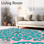 Teal Floral Pattern Decorative Rug