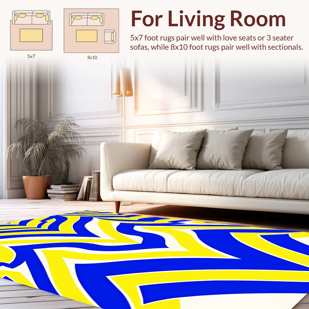 Bold Blue Yellow Wavy Pattern Rug