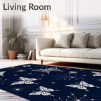 White Butterfly And Starburst Pattern Rug