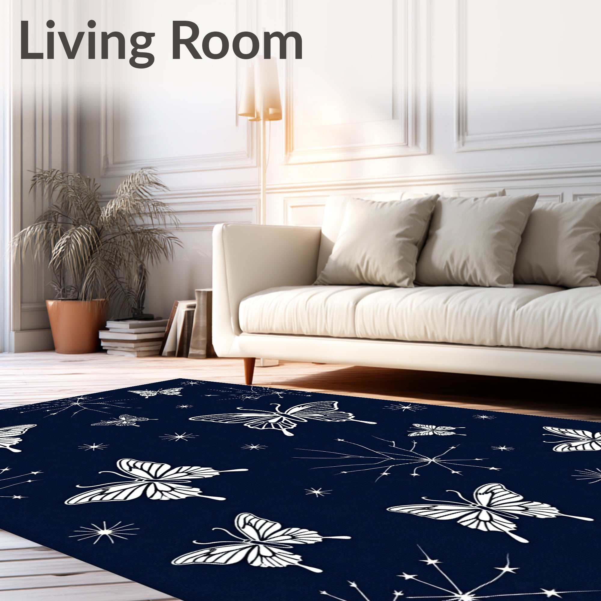 White Butterfly And Starburst Pattern Rug