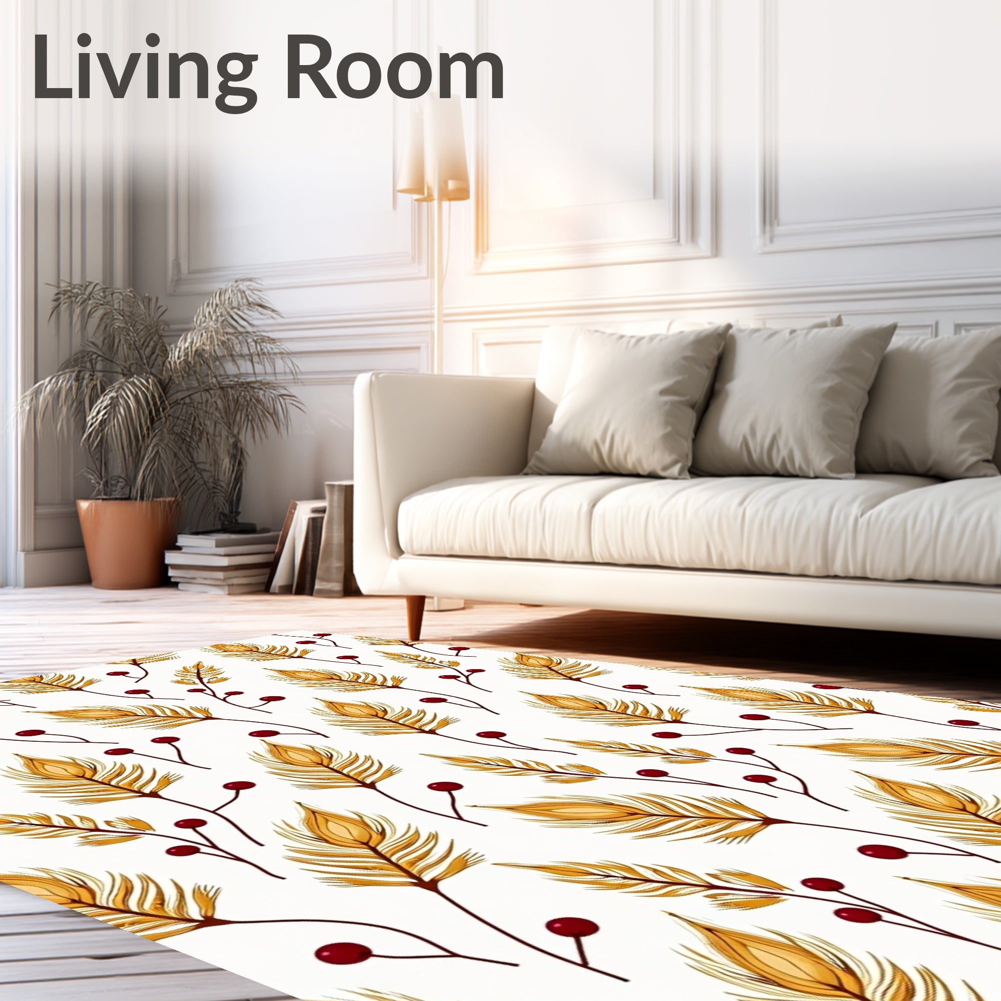 Golden Feather and Berry Pattern Rug