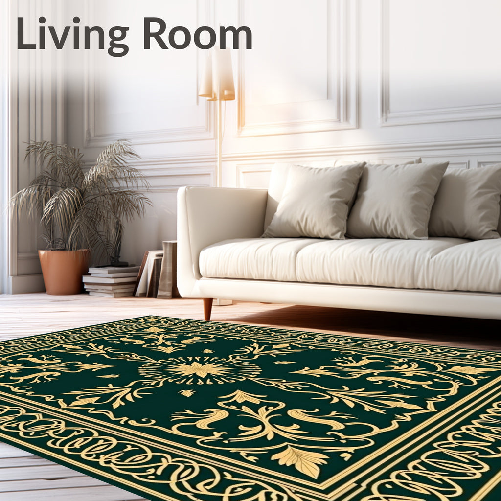 Ornate Gold Floral Swirl Pattern Rug