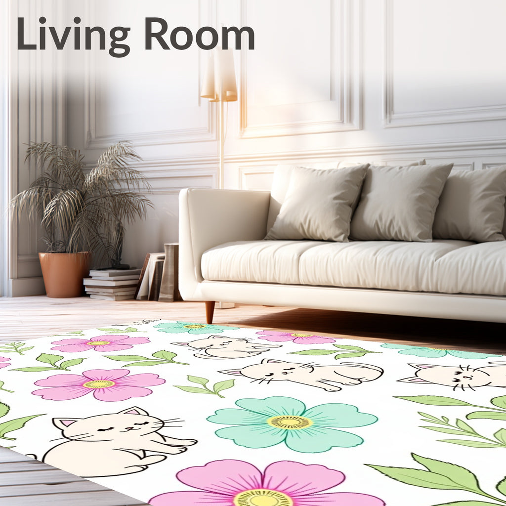 Cute Kittens and Flowers Pattern Rug