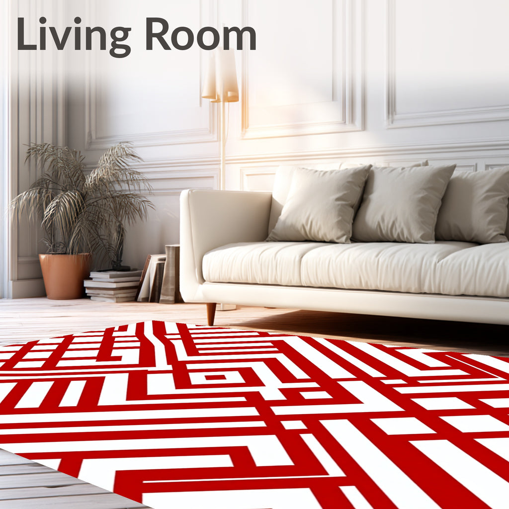 Bold Red White Geometric Lattice Rug