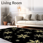 Golden Snowflake Black Winter Rug