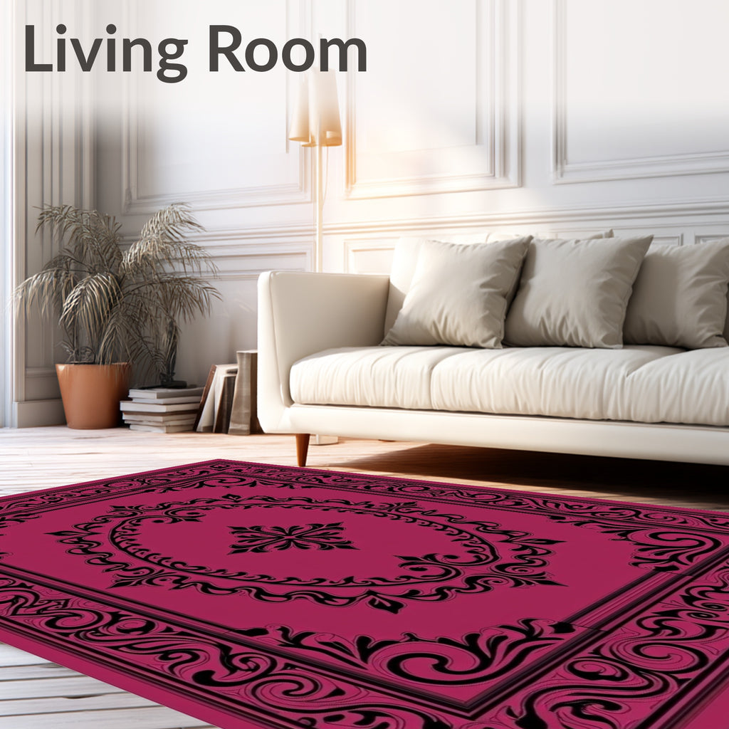 Elegant Black Scrollwork Medallion Design Rug