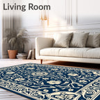 Intricate Floral Blue Cream Vintage Pattern Rug