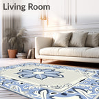 Blue Floral Medallion Border Rug