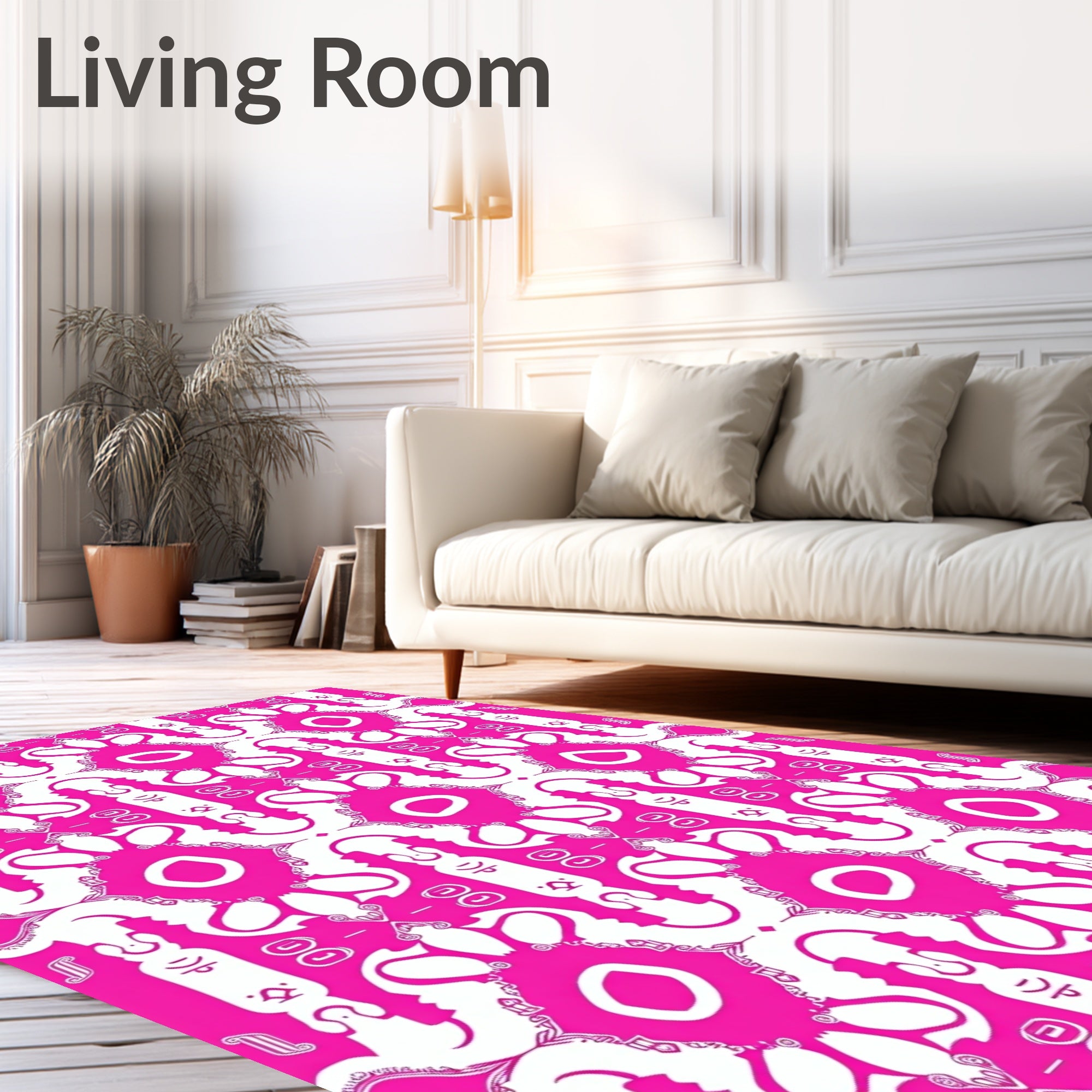 Hot Pink Geometric Medallion Composition Rug