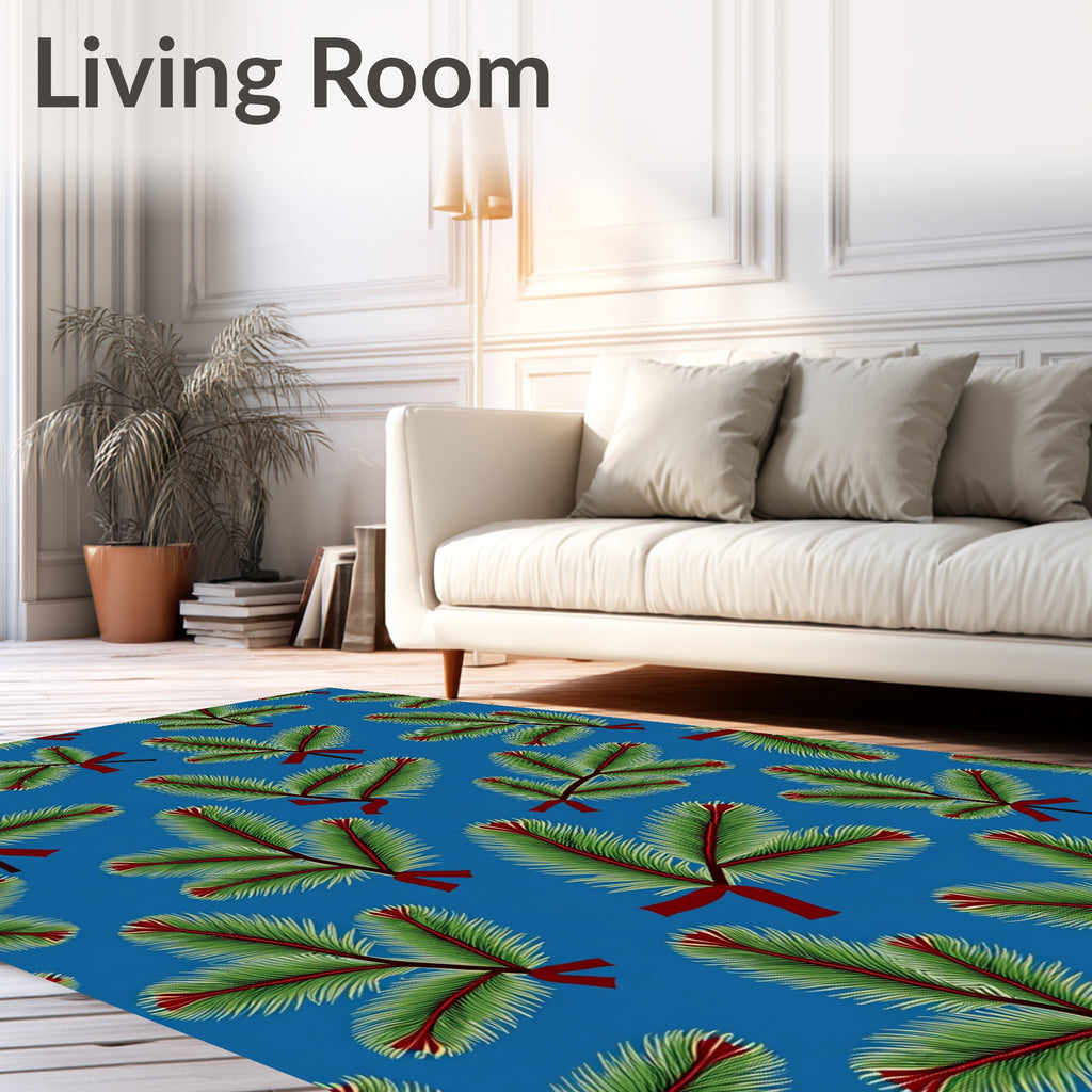 Festive Green Pine Sprigs Red Bows Rug