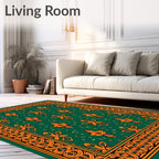 Ornate Floral Patterned Emerald Rug