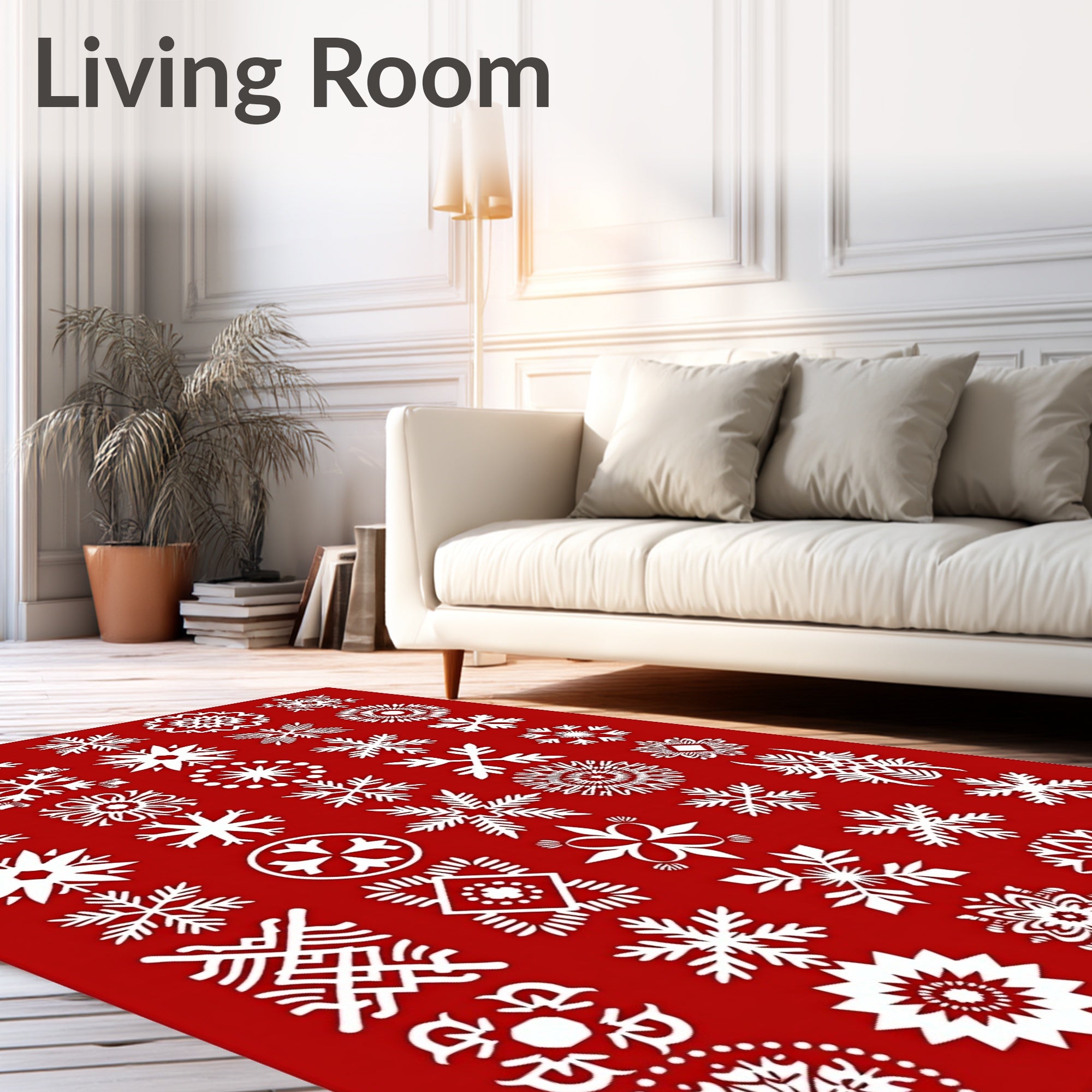 White Snowflake Medallion Collection Red Rug