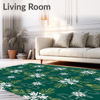 Forest Green White Floral Laurel Rug