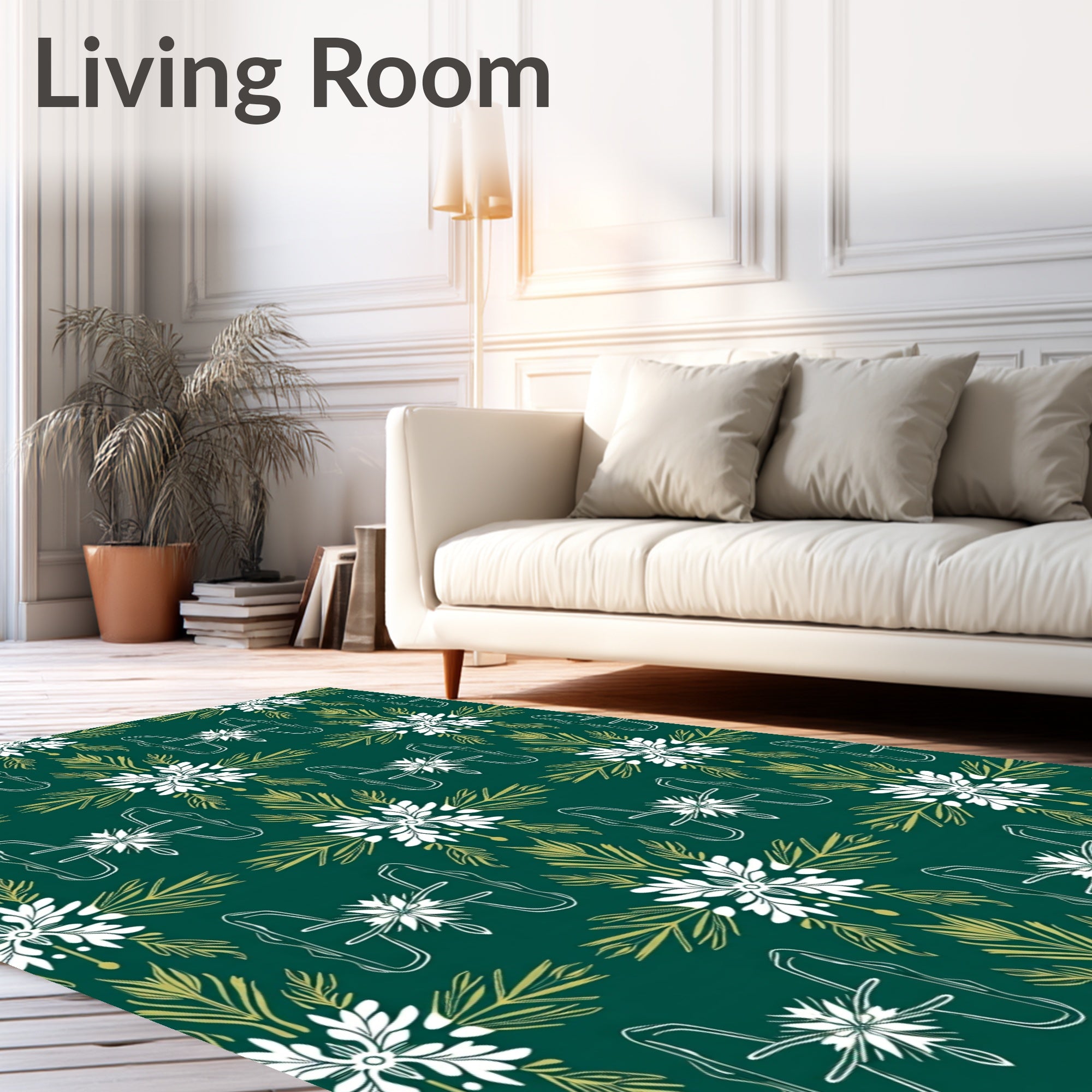 Forest Green White Floral Laurel Rug