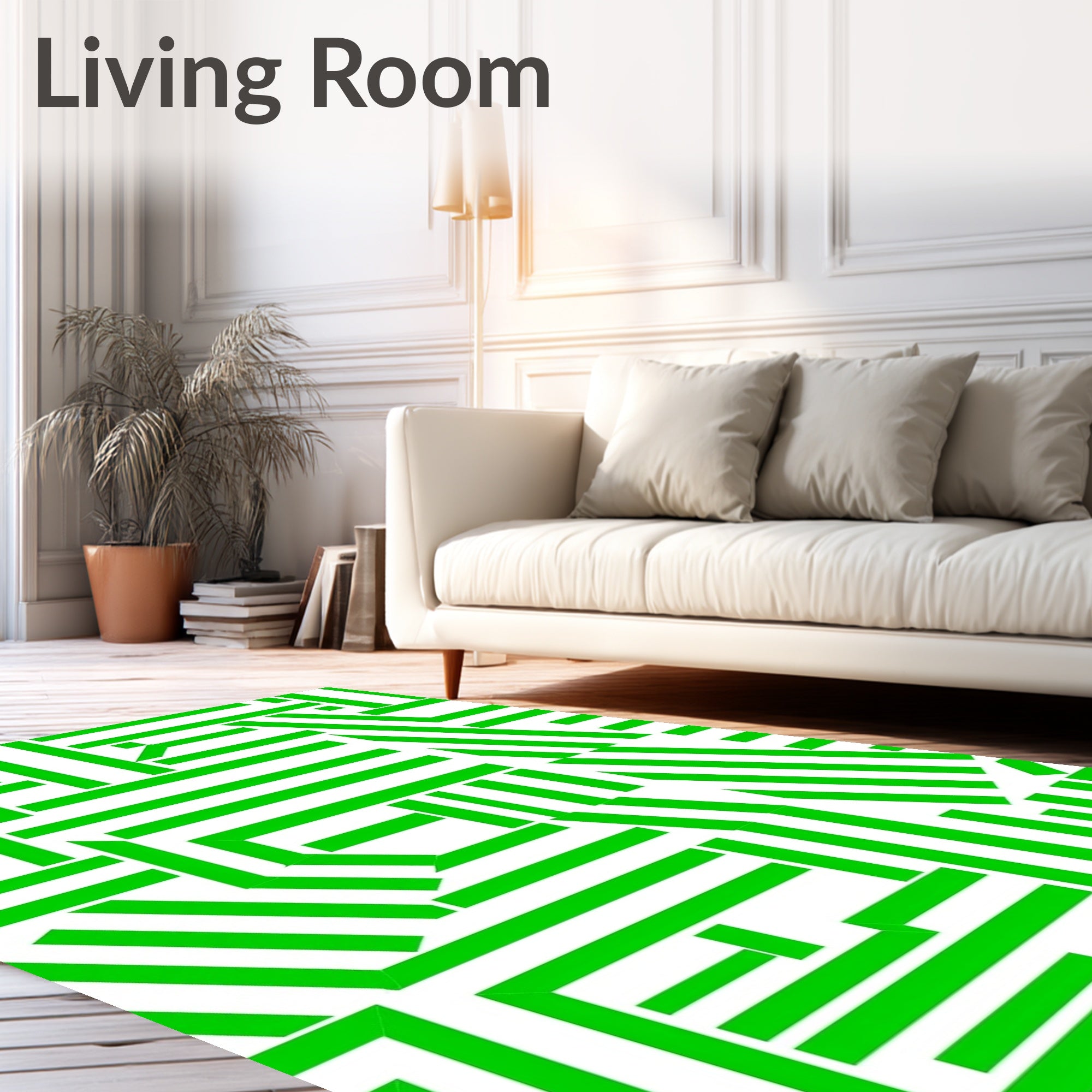 Bold Green Abstract Stripe Design Rug