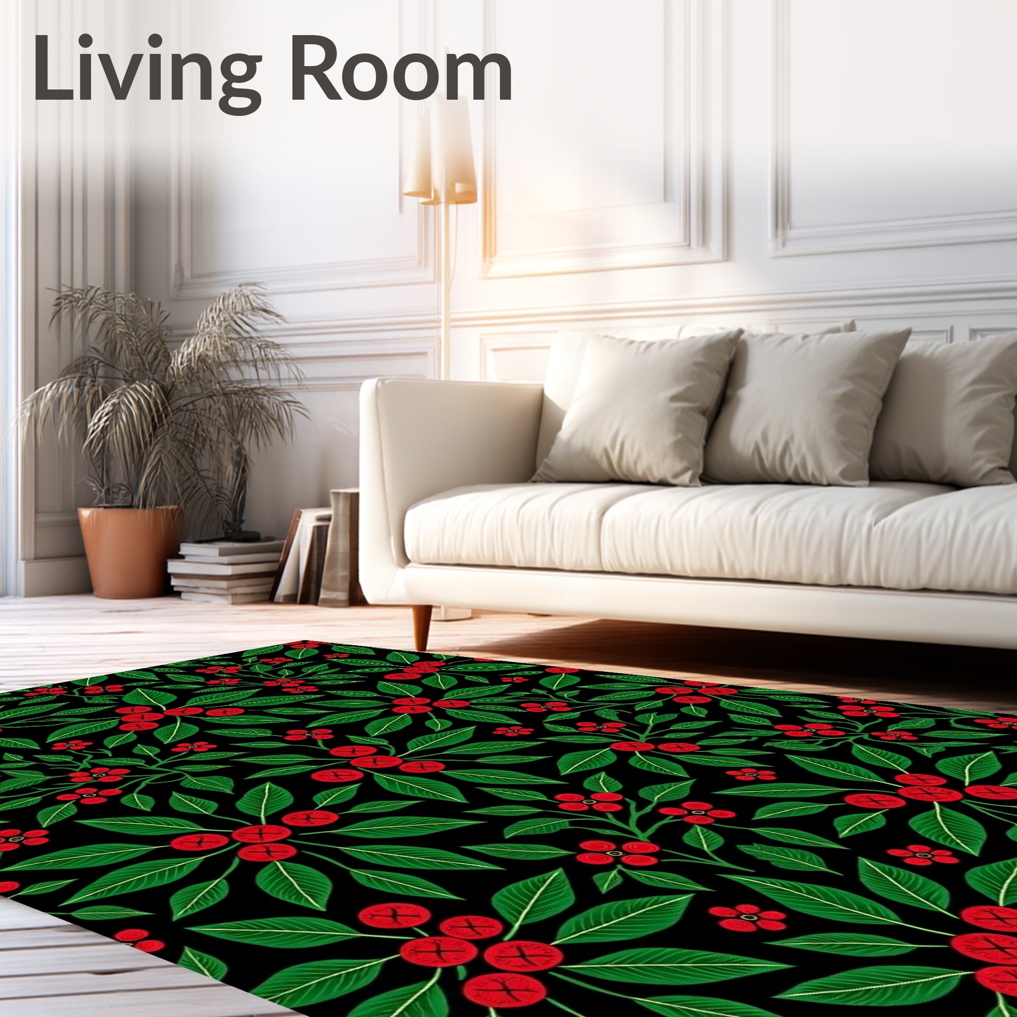 Crimson Berry Foliage on Black Rug