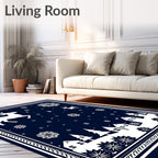 Festive Deer and Village Silhouette Rug