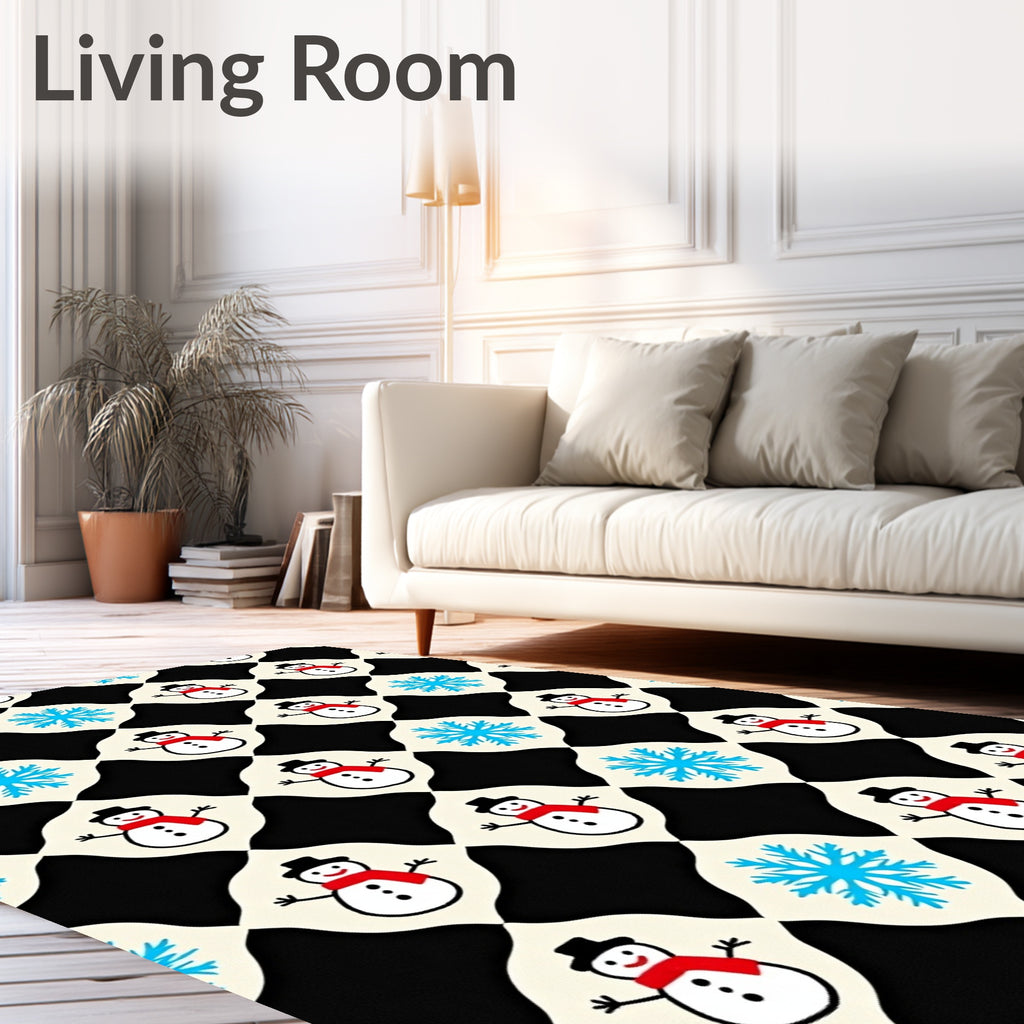 Snowman and Snowflake Pattern Print Rug