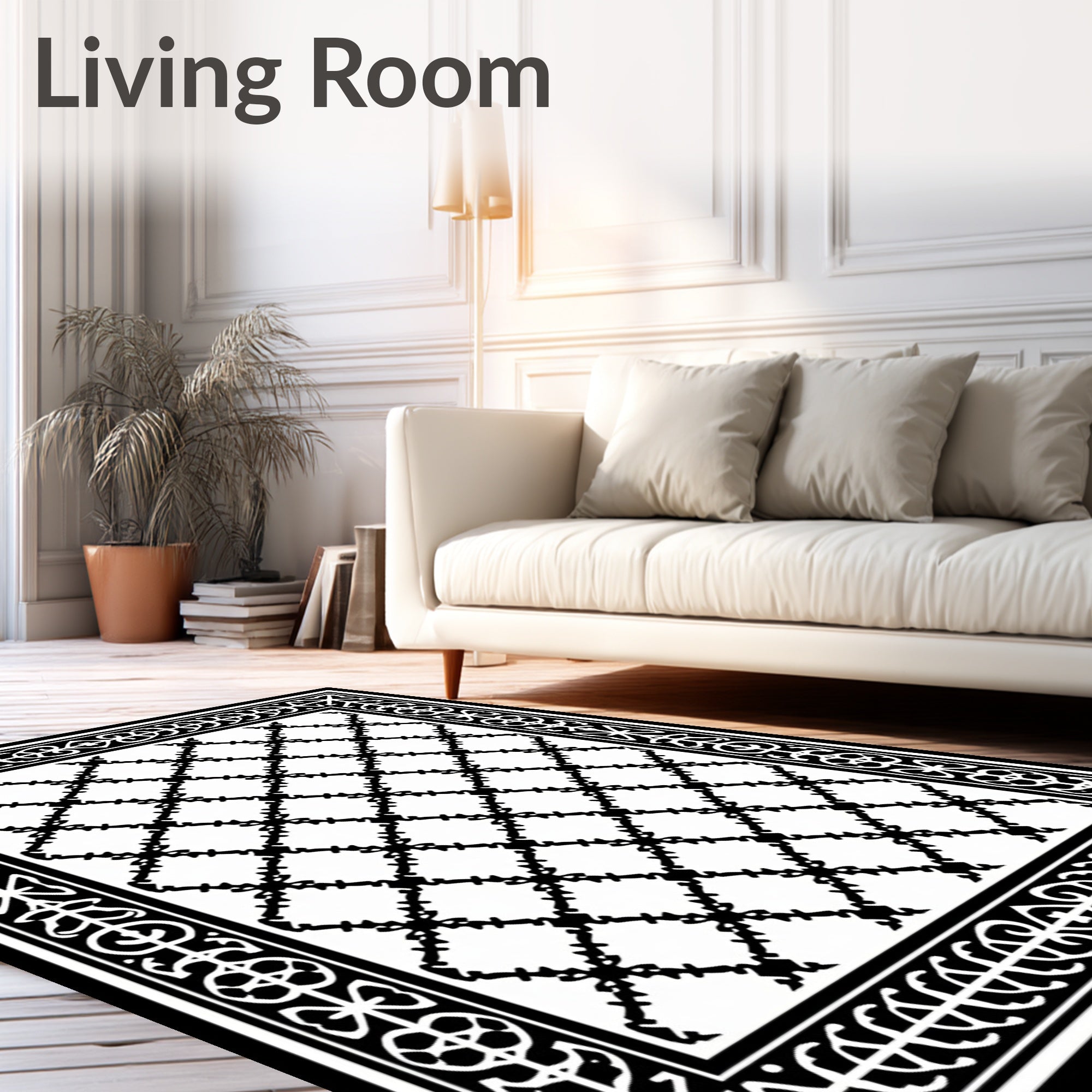 Classic Black White Lattice Pattern Rug