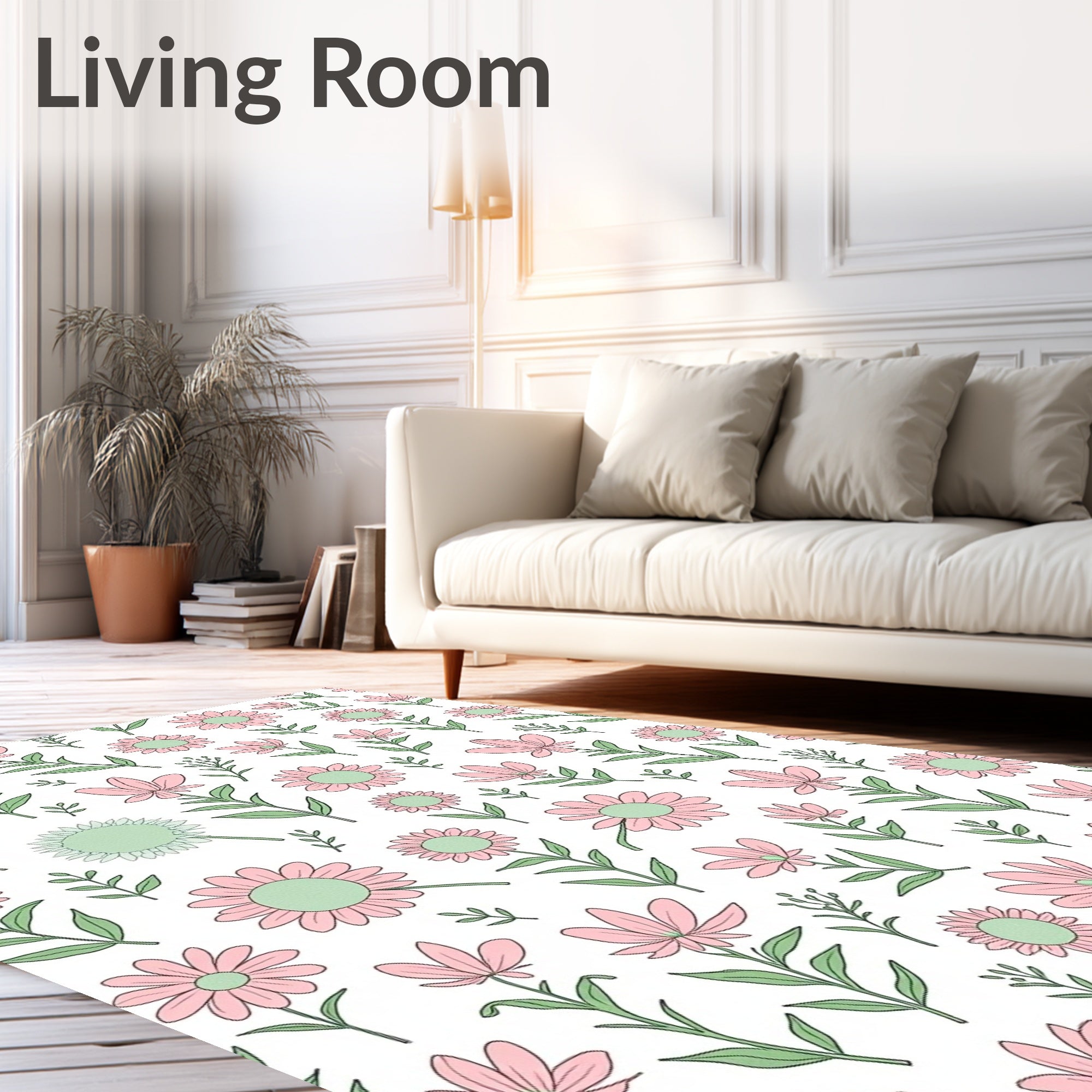 Pink Daisy Floral Pattern Rug