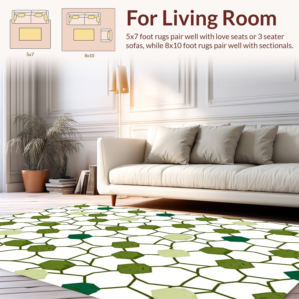 Green Hexagonal Geometric Pattern Rug