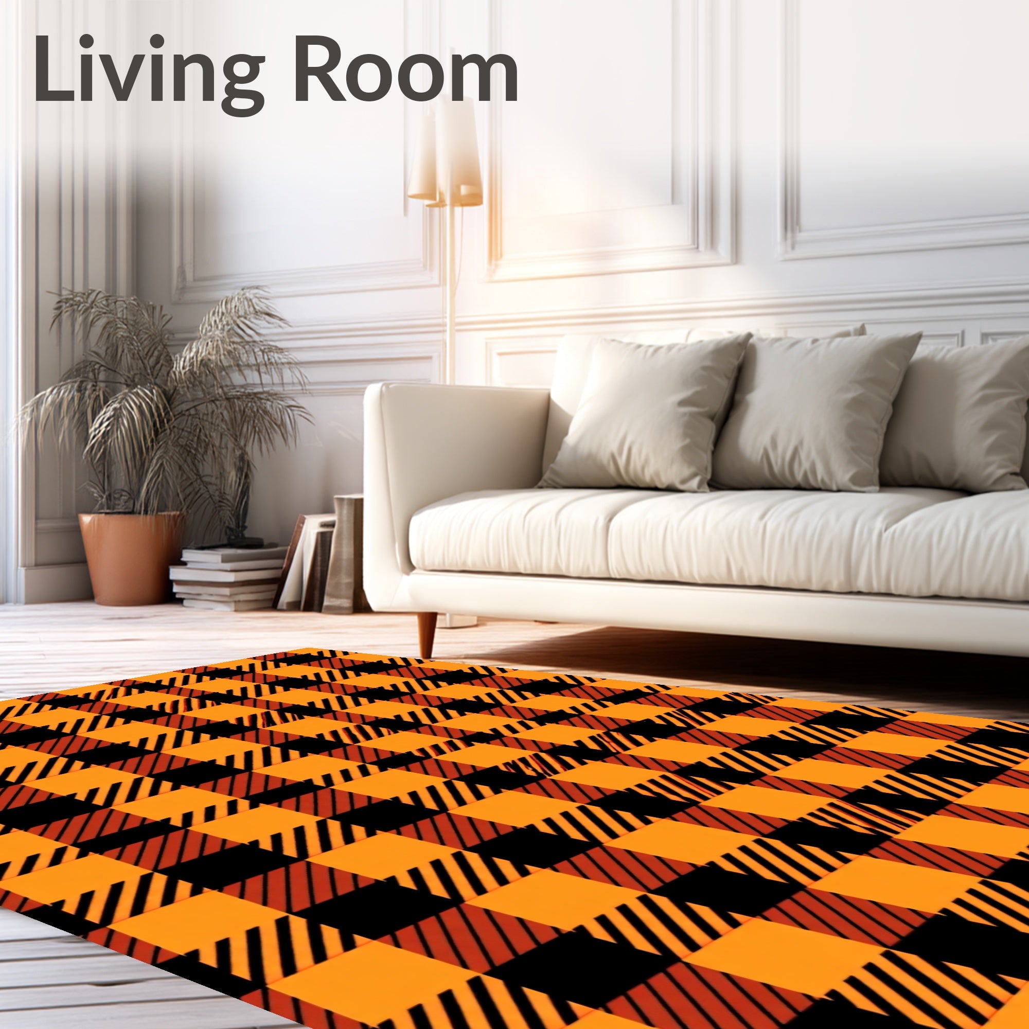 Orange Black Plaid Pattern Rug