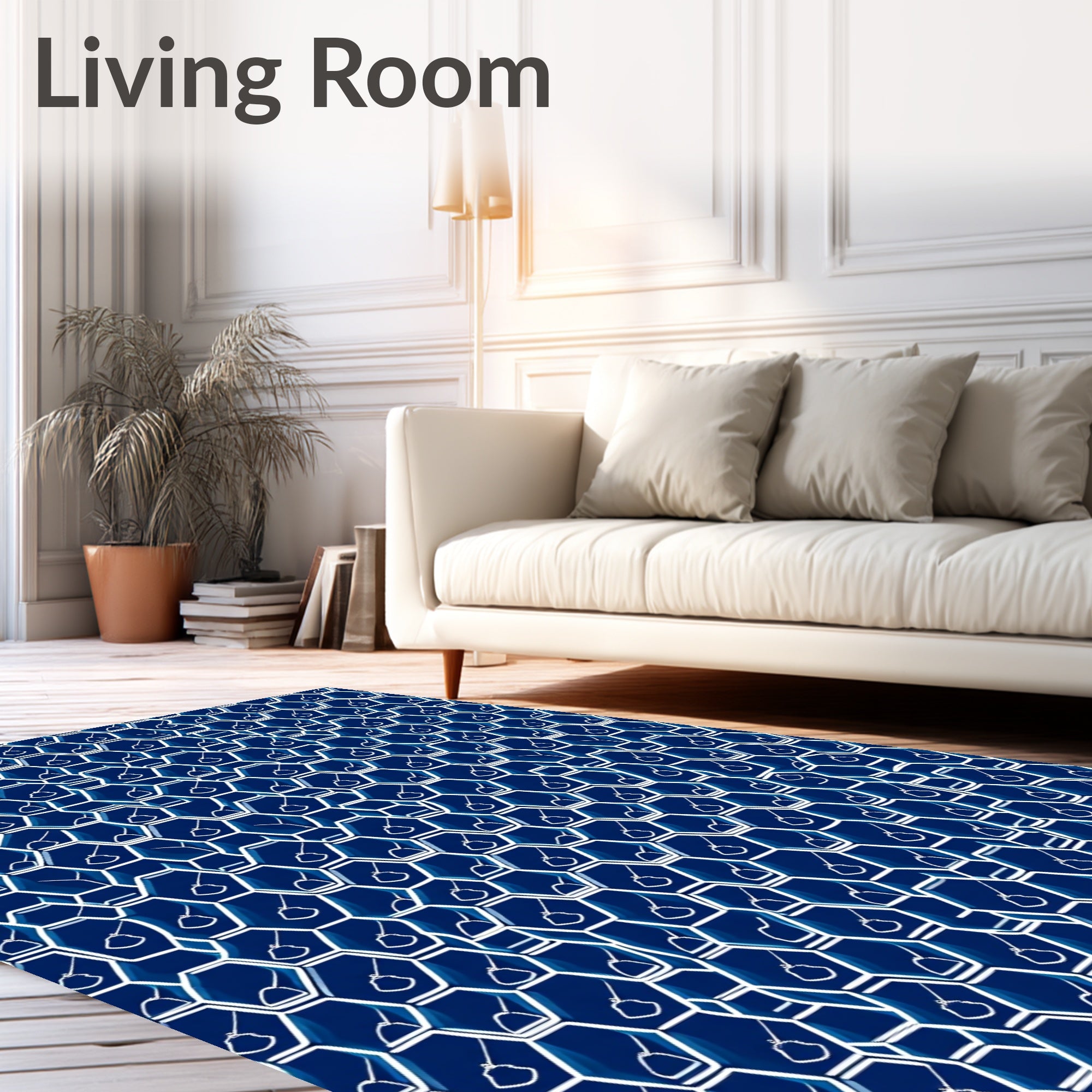 Abstract Hexagonal Blue Pattern Rug