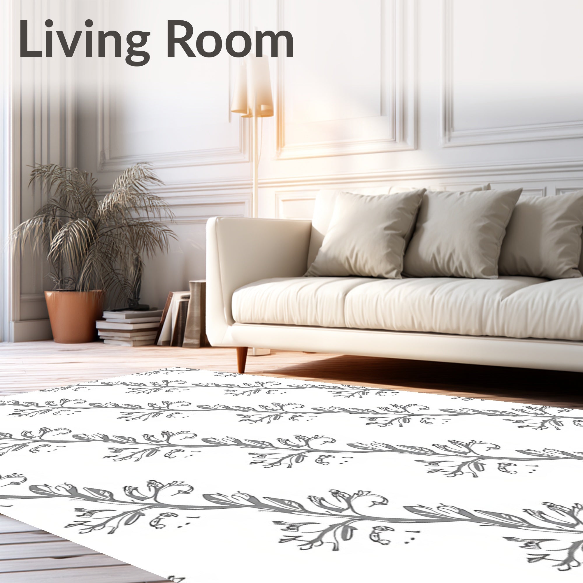 Delicate Botanical Branch Pattern Design Rug