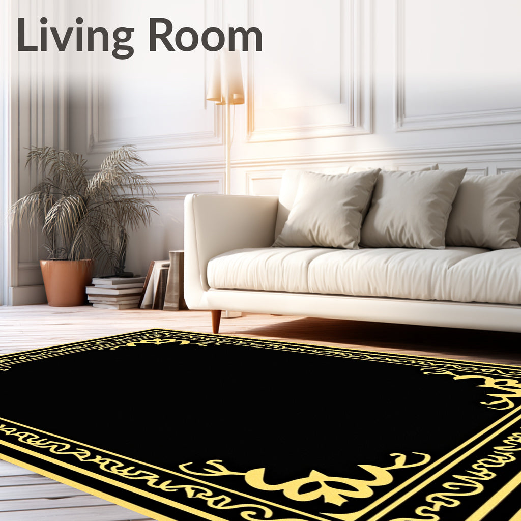 Black Gold Ornate Vintage Border Rug