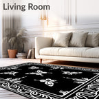 Elegant Black White Butterfly Pattern Rug
