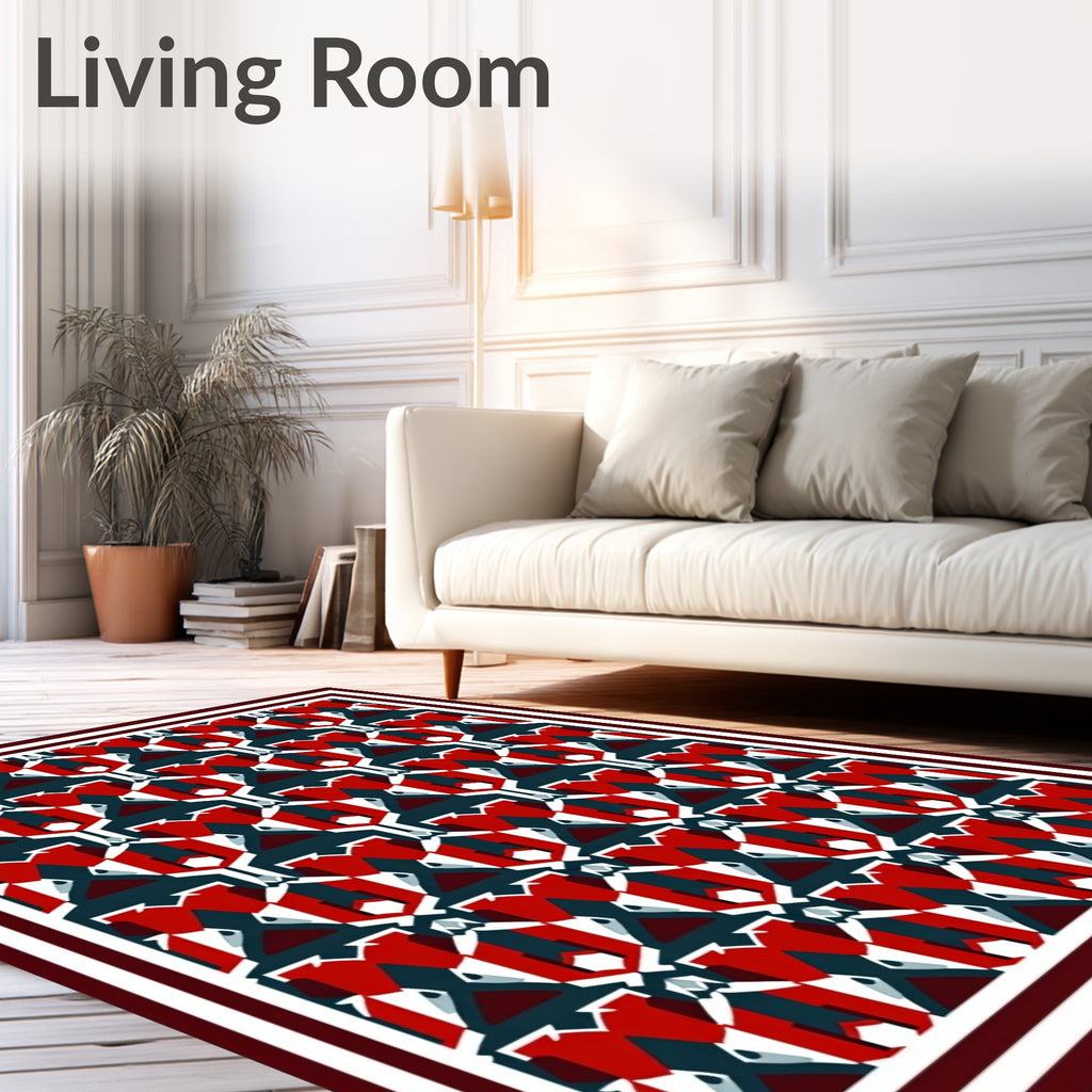 Geometric Red Blue Patterned Rug