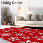 White Snowflake Patterned Red Rug