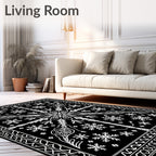 Black and White Snowflake Floral Mandala Rug