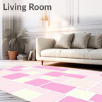 Geometric Pink Ivory Tile Pattern Rug