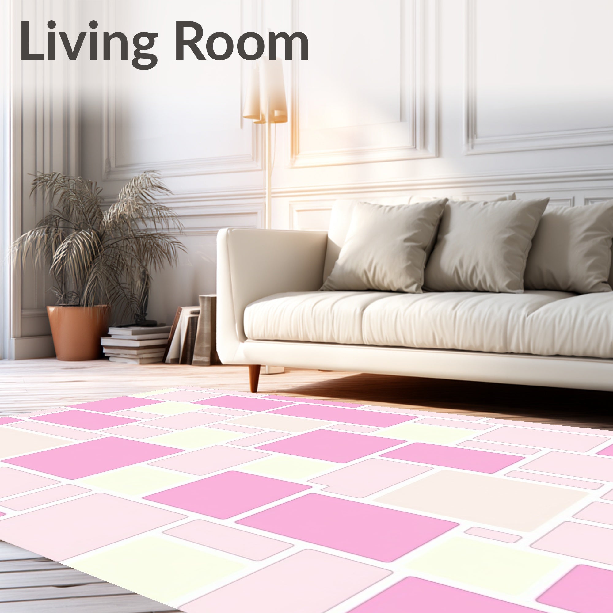 Geometric Pink Ivory Tile Pattern Rug