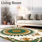 Elegant Teal Gold Mandala Design Rug