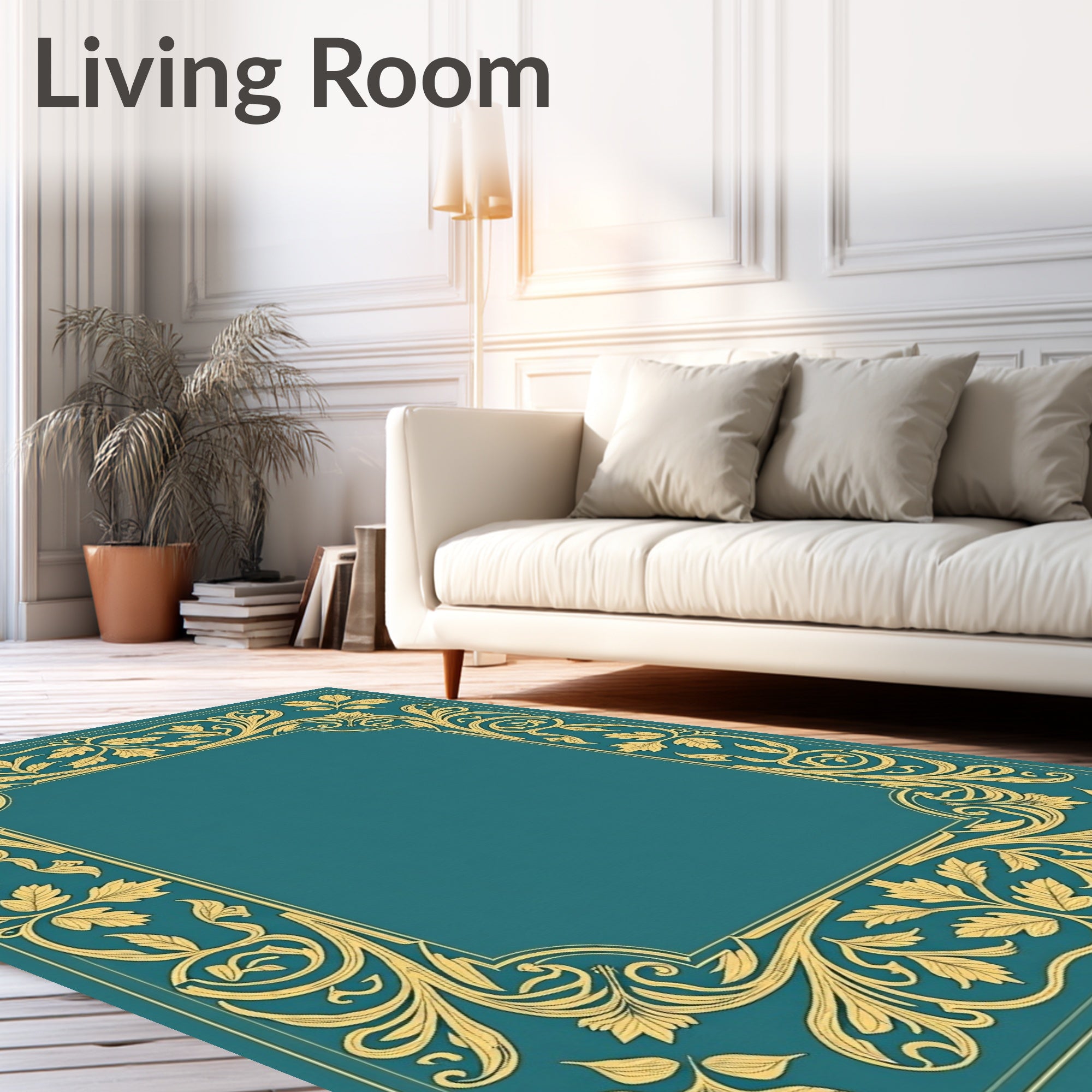 Elegant Gold Leaf Border Design Rug