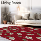 Leaf Pattern With Red Background Rug