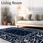 Midnight Floral Scrolled Star Pattern Rug
