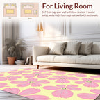 Pink Floral Pattern on Yellow Background Rug