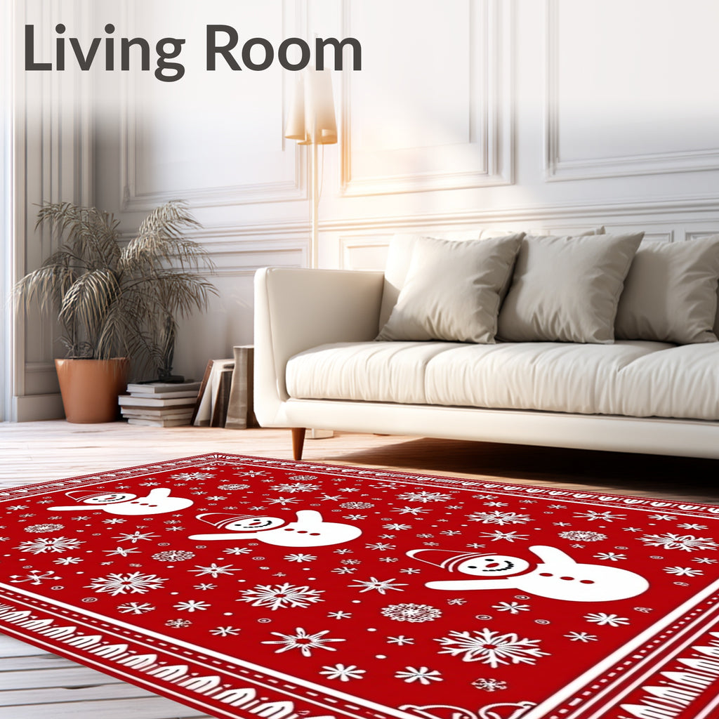 Red Snowman Snowflake Pattern Rug
