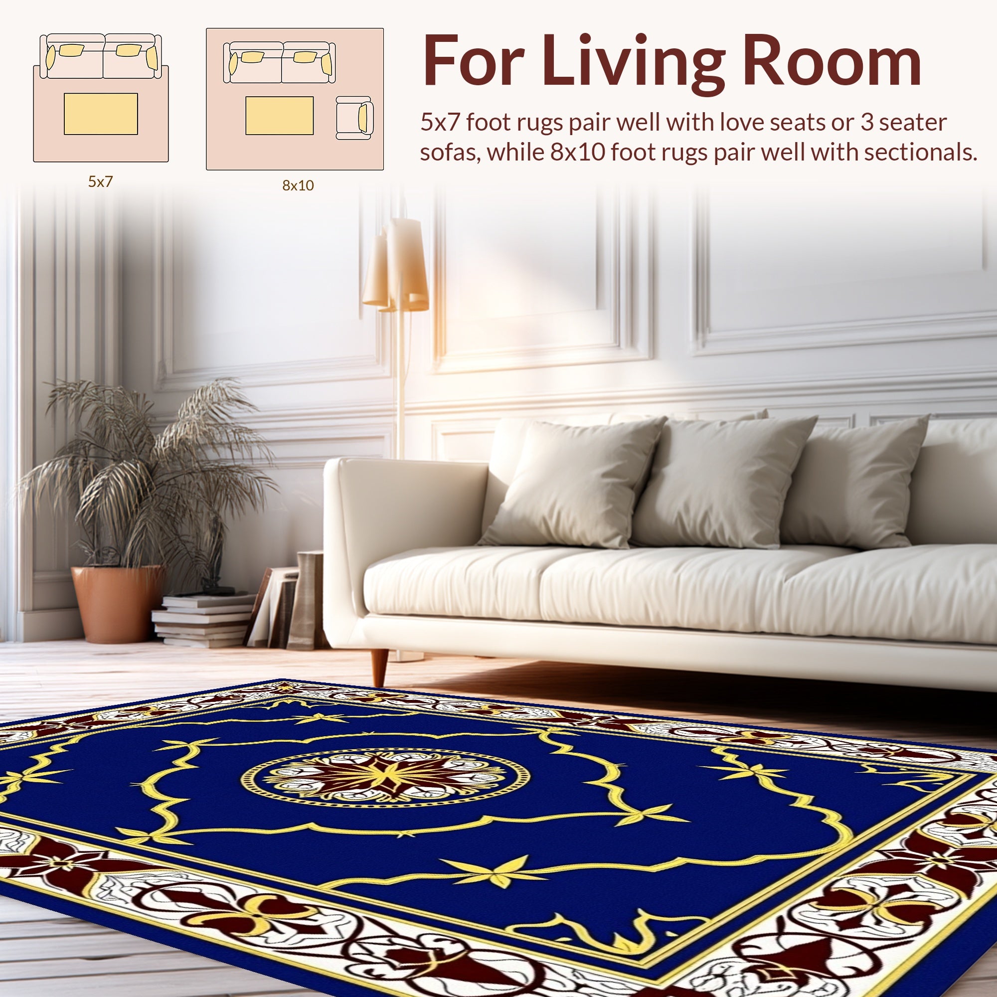 Royal Blue Gold Ornamental Medallion Rug