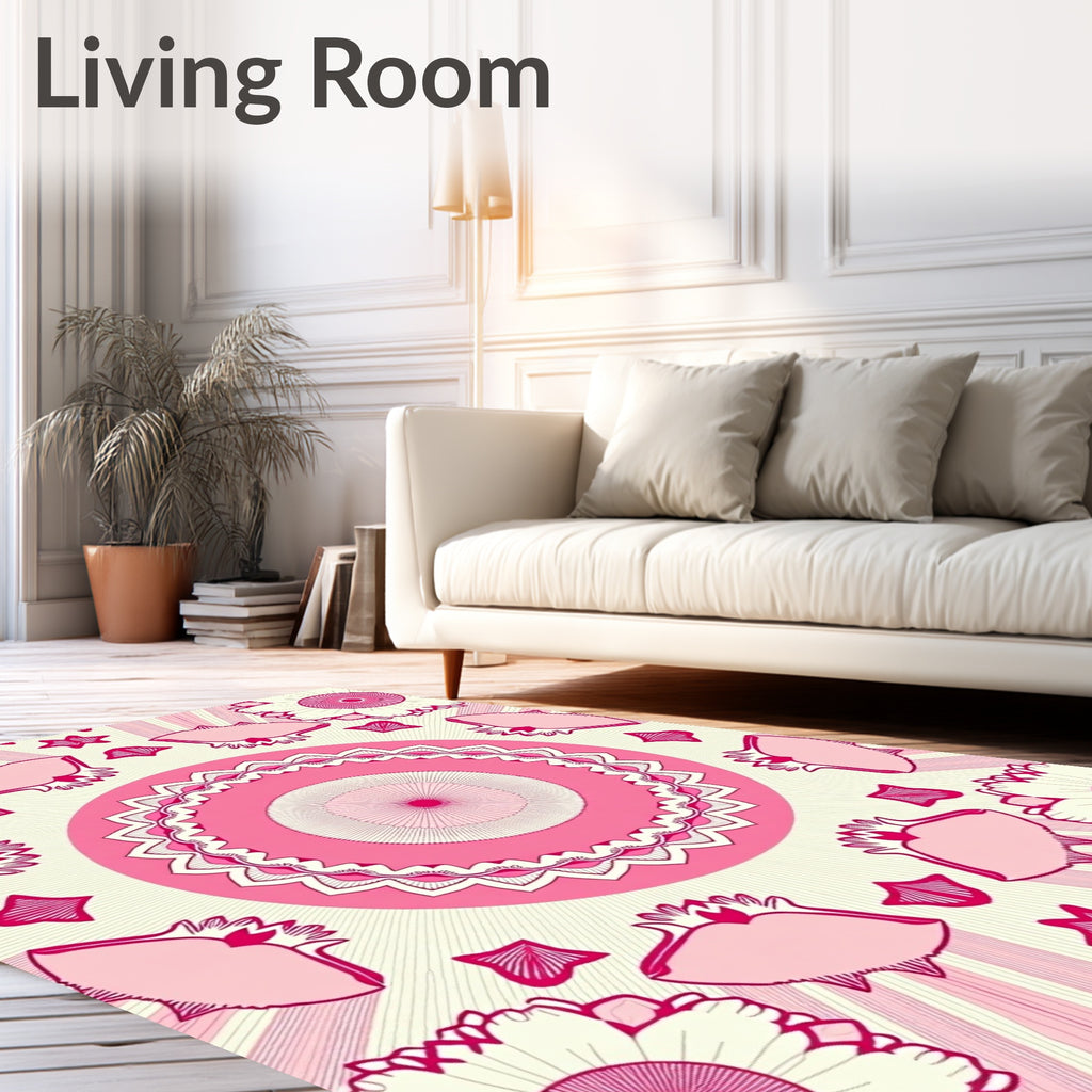 Pink Abstract Floral Mandala Geometric Pattern Rug