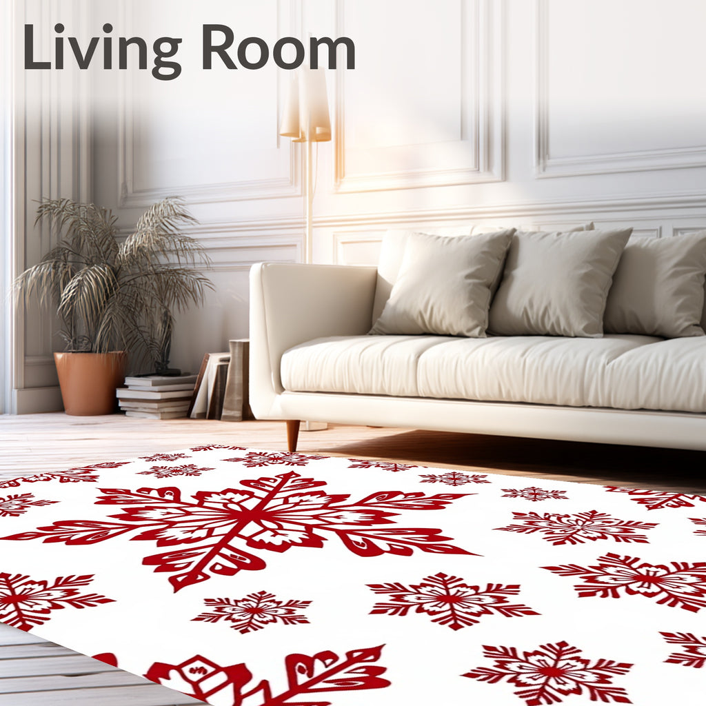 Red Snowflake Patterned Decorative Design Rug