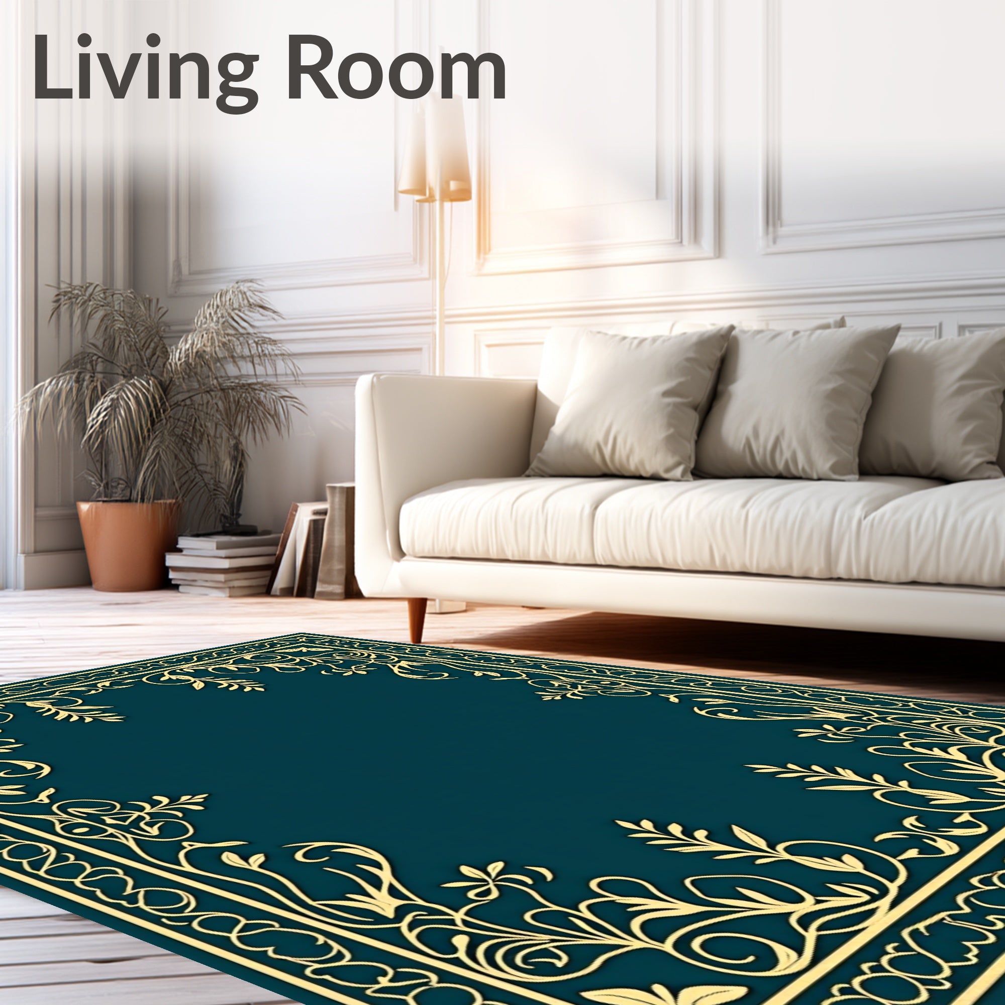 Ornate Floral Border Design Rug