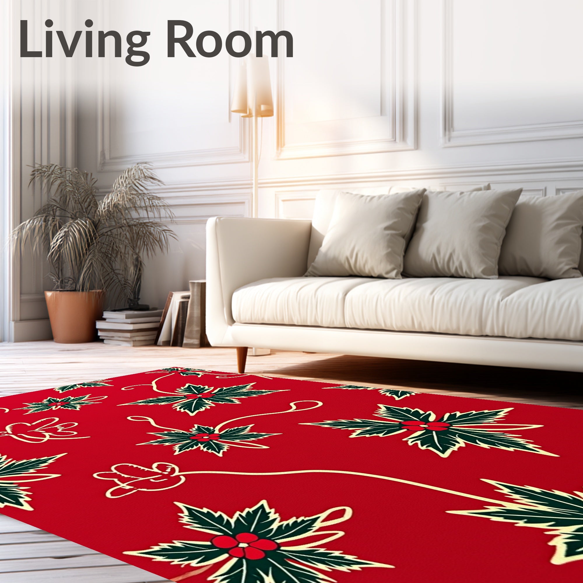 Red Holly Festive Pattern Design Rug