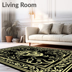 Ornate Golden Skull Baroque Frame Rug