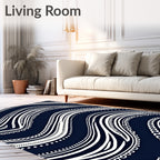Flowing Lines White On Dark Blue Rug