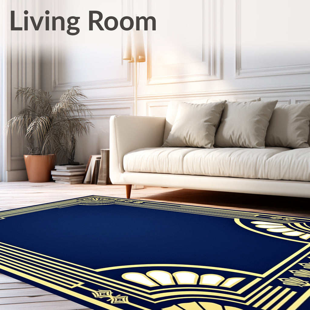 Art Deco Gold Navy Geometric Pattern Rug