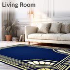 Art Deco Gold Navy Geometric Pattern Rug